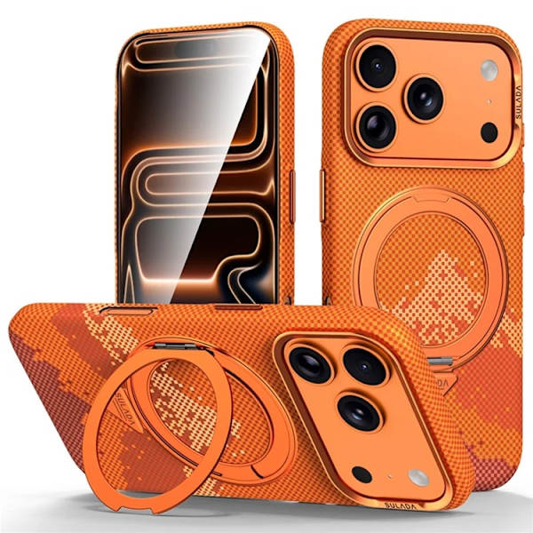 SULADA Mobilskal iPhone 17 Pro Max Magsafe 360° Rotating Ringhållare - Orange