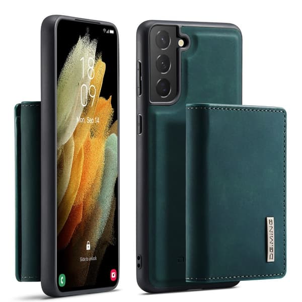 DG.MING Konstläder Plånboksfodral 2 i 1 Magnetisk Grön för Samsung S21+