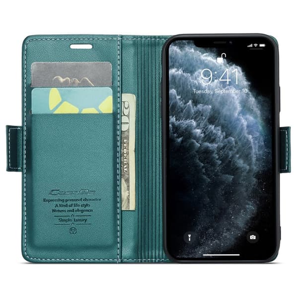 CASEME Series Ställbar Plånboksfodral Konstläder iPhone 11 Pro Grön