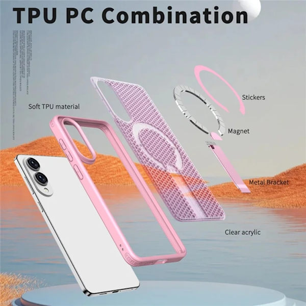 Mobilskal till Galaxy S25 Edge Magsafe Grid Texture Rosa