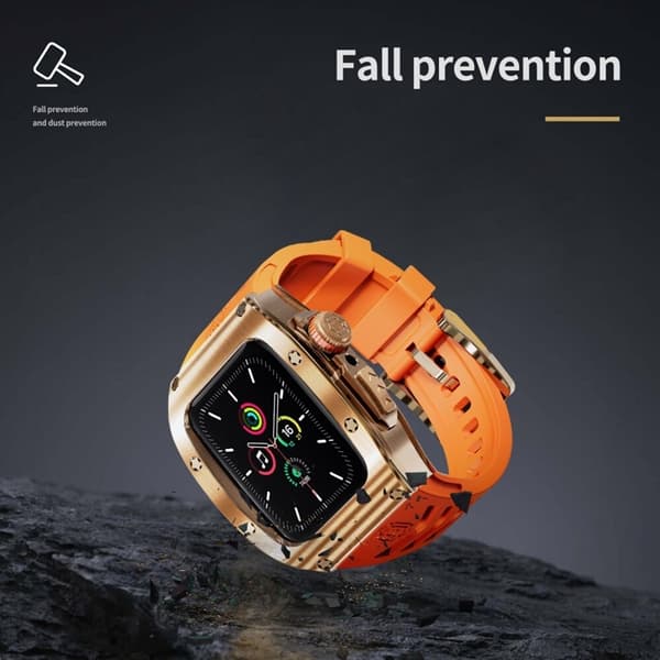 SHELLBOX Apple Watch 44mm Armband Silikon Metal - Orange/Rosa Orange