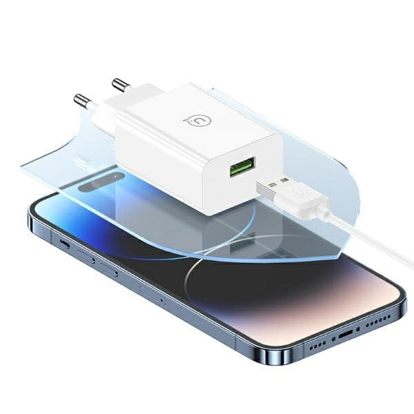 USAMS Vægoplader 18W+Lightning/USB-A-kabel SC-serie SCXLTZ03 - Hvid