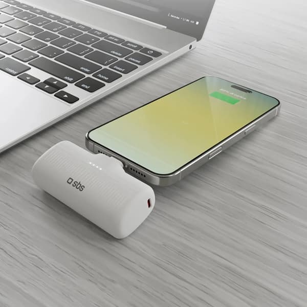 SBS Powerbank 5000mAh 10W med USB-C Hamn EcoPower - Vit Vit