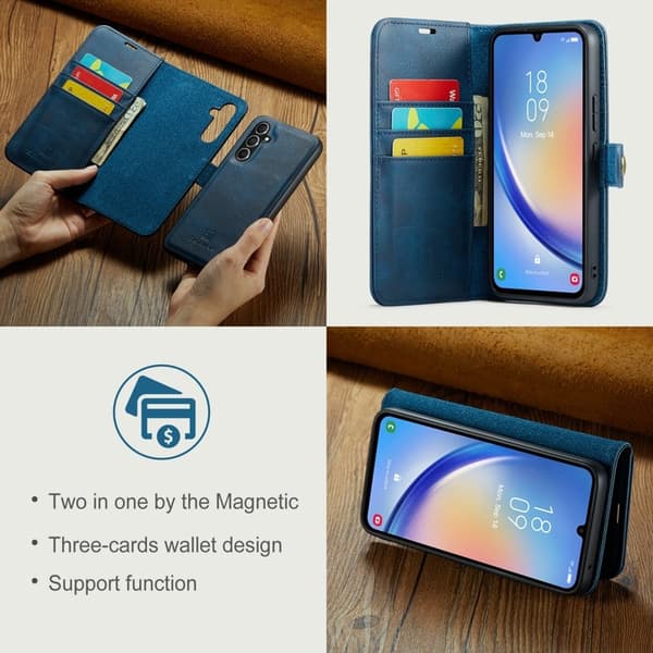 DG.MING Galaxy A34 5G Äkta Läder Plånboksfodral Detachable Magnet Blå