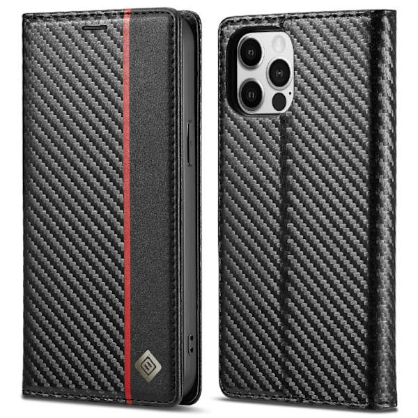 LC.IMEEKE iPhone 12 Pro Max Plånboksfodral i Konstläder - Röd Stripe