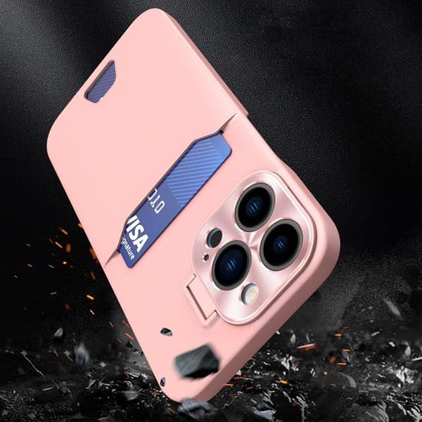 iPhone 14 Cover Kortholder Læder Kickstand - Rosa Rosa