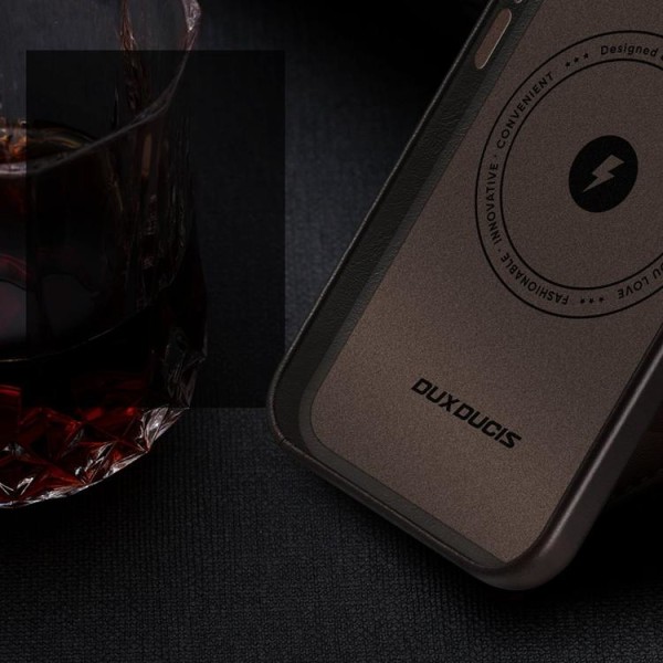 Dux Ducis iPhone 14 Pro -kotelo MagSafe Naples -nahka - tummanruskea