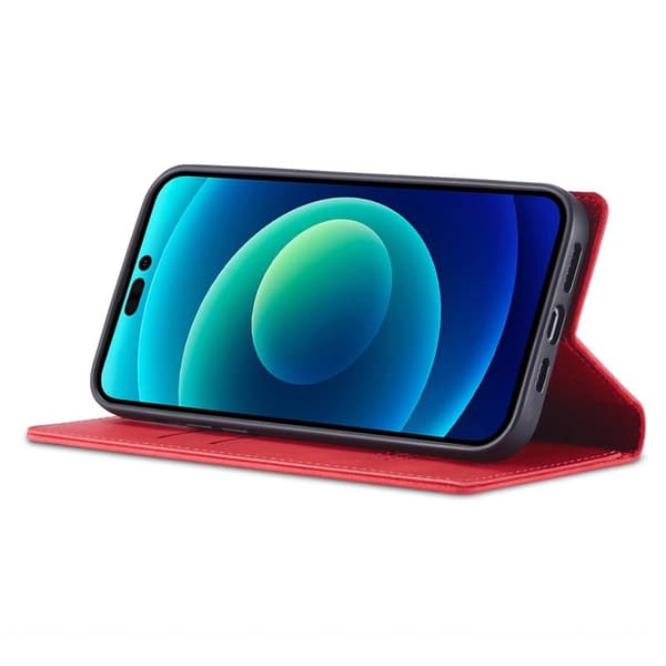 LC.IMEEKE iPhone 15 Pro Plånboksfodral i Konstläder- Röd
