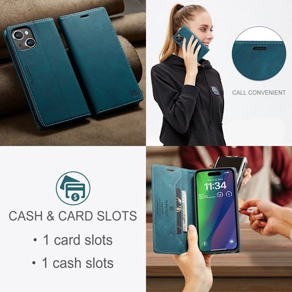 AUTSPACE iPhone 15 Plus Wallet Fodral KonstLäder - Blå