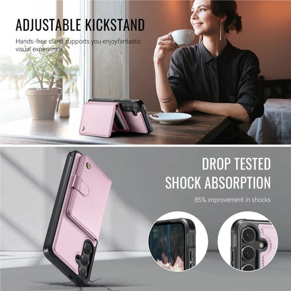 JEEHOOD Mobilskal för Samsung Galaxy S26 Plus Magnetiskt Konstläder RFID - Rosa