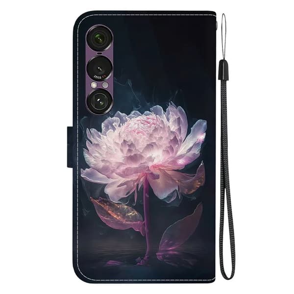 Sony Xperia 1 VII Konstläder Plånboksfodral Pattern Printing - Lila Peony Lila