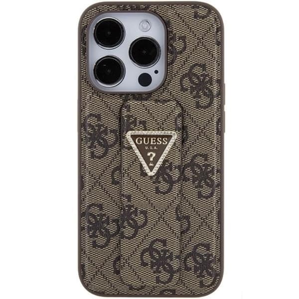 Guess Mobilskal till iPhone 15 Grip Stand Triangle Strass - Brun Brun