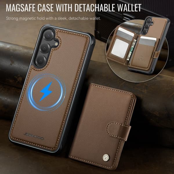 JEEHOOD Mobilskal för Samsung Galaxy S26 Plus Magnetiskt Konstläder - Brun