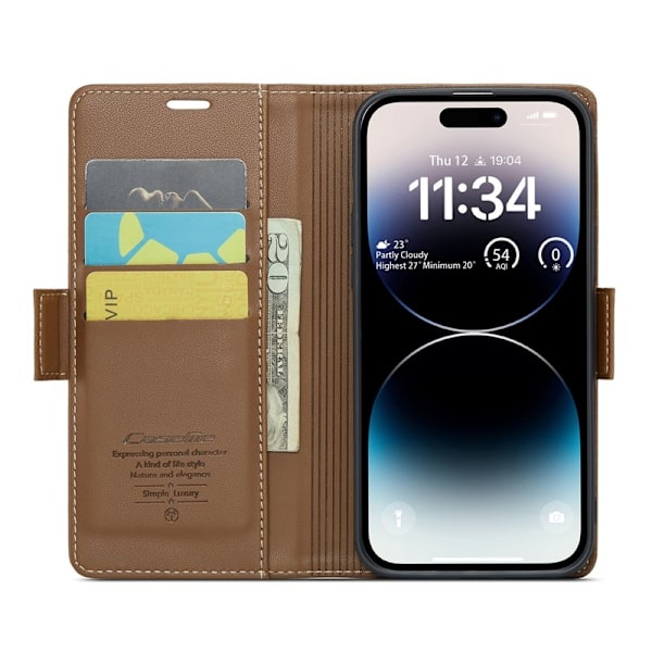 CASEME Plånboksfodral Konstläder för iPhone 14 Pro Max - Brun