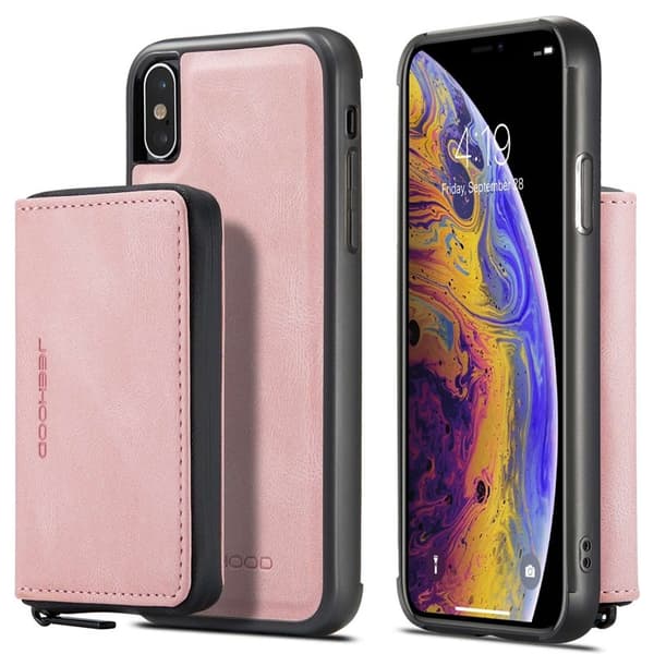 JEEHOOD iPhone X/XS Plånboksfodral med Kickstand och Magnetisk Lås - Rosa