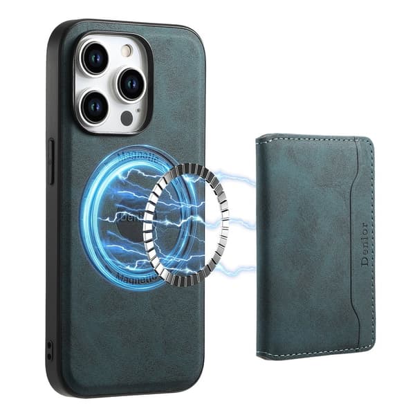 DENIOR D13 Mobilskal till iPhone 15 Pro Läder+TPU+PC Blå