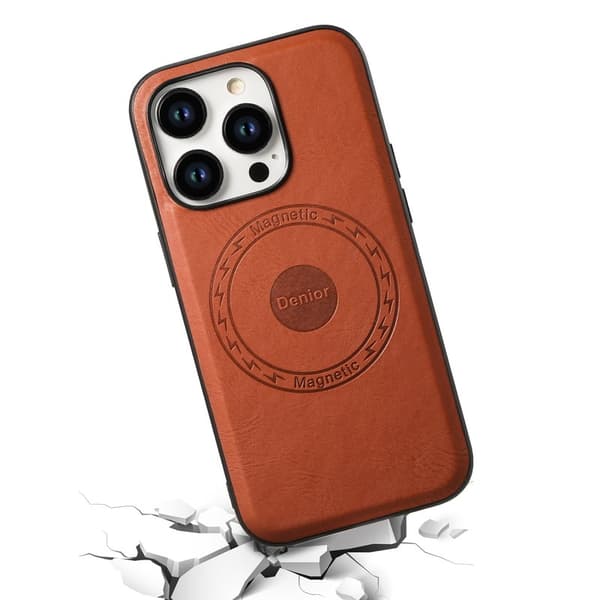 DENIOR Mobilskal till iPhone 15 Pro Max PU-läder Coated TPU+PC - Brun