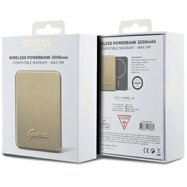 Guess Magsafe Powerbank 3000mAh 5W Metal Script Logo - Guld Guld
