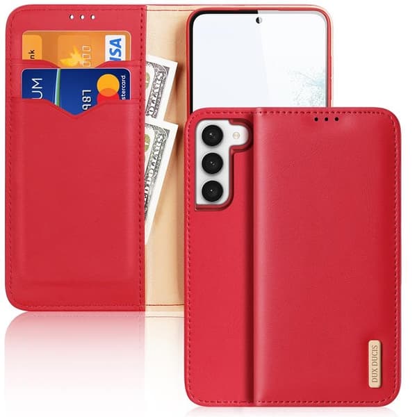 Dux Ducis Galaxy S23 Plus Pungetui Ægte Læder RFID Hivo - Röd