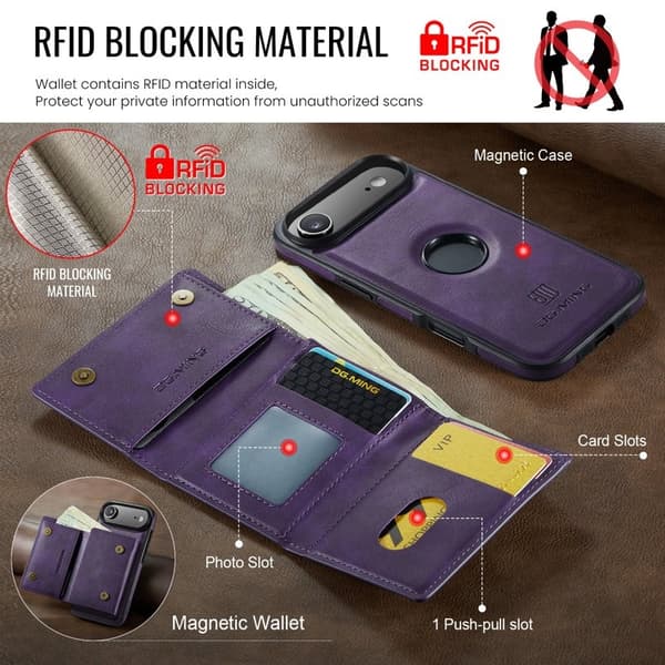 DG.MING M6 Series Mobilskal till iPhone Air Magnetiskt Plånboksfodral Lila