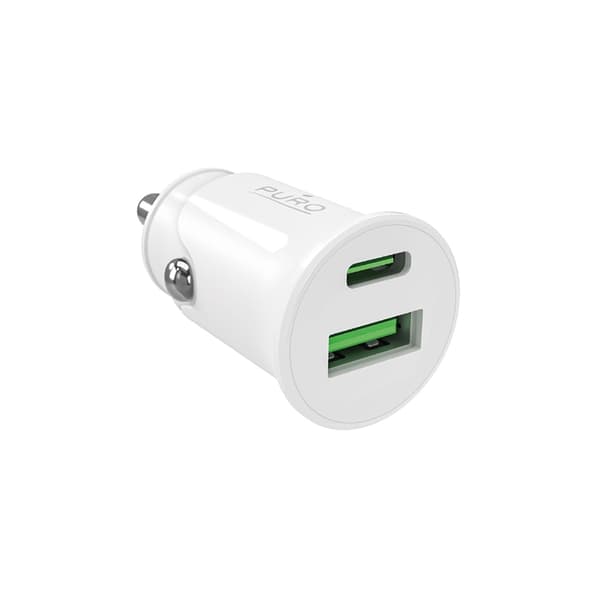 Puro Biloplader 20W USB-C - USB-A PD Pro Lite - Hvid Vit