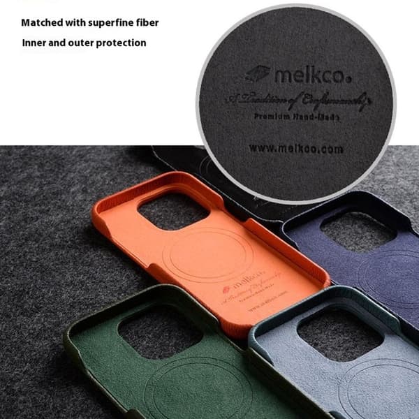 MELKCO Mobilskal till iPhone 15 Anti-drop Äkta Läder + PC Svart