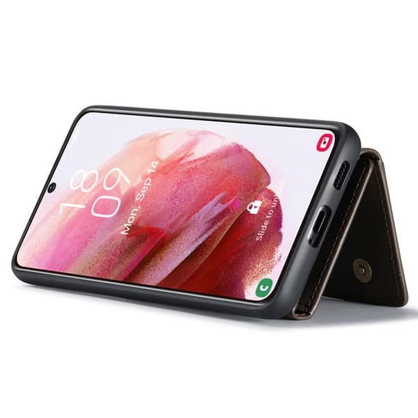 DG.MING Samsung Galaxy S24 Kickstand Konstläder Plånboksfodral - Brun
