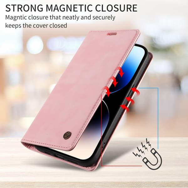 YIKATU OnePlus 15 Plånboksfodral Litchi Closure Konstläder Rosa