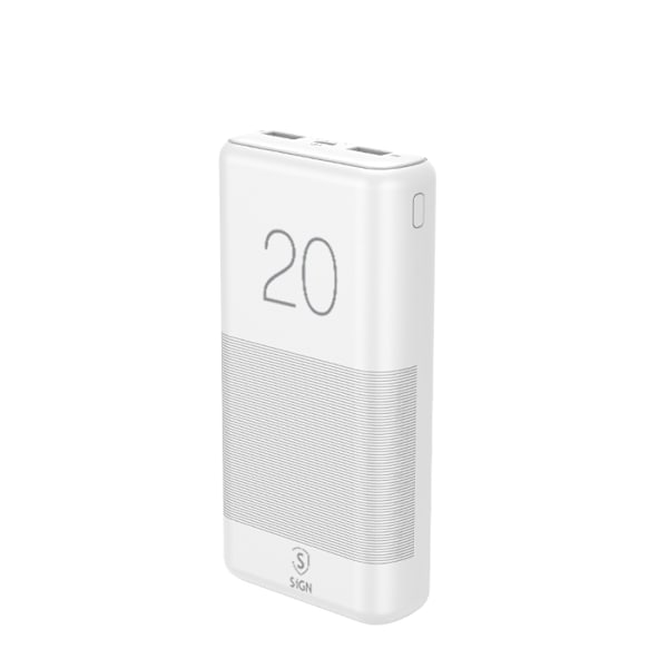 SiGN Extremt Kraftfull QC Powerbank 20000 mAh, 21A - Vit Vit