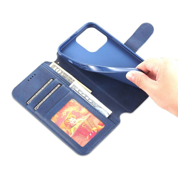 AZNS iPhone 14 Pro Max Plånboksfodral Konstläder - Stöd - Blå