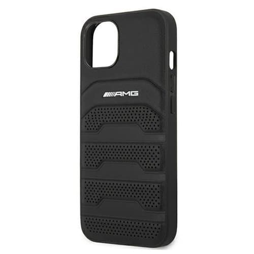 AMG Aito Nahkainen Debossed Lines Kuori iPhone 13 mini - Musta Black