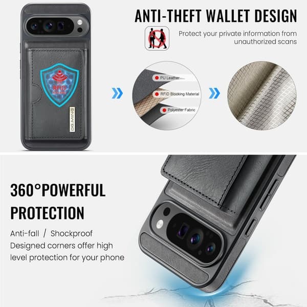 DG.MING M6 Series Konstläder Plånboksfodral för Google Pixel 9 Pro XL - Svart