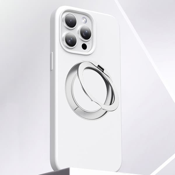 Mobilskal till iPhone 16 Pro MagSafe Silikon Roterande Kickstand - Vit Vit