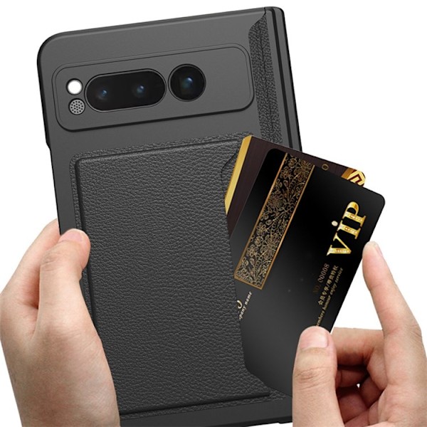 Google Pixel Fold Mobilskal Korthållare Kickstand - Carbon Svart