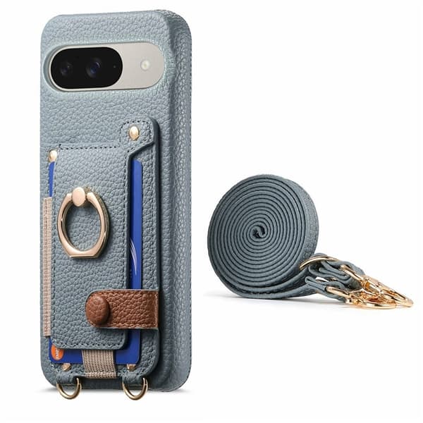Mobilskal till Google Pixel 10/10 Pro med Korthållare Ring Kickstand - Blå Blå