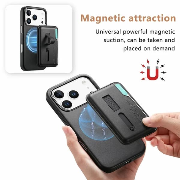 Mobilskal till iPhone 17 Pro Max Magsafe Detachable korthållare Svart