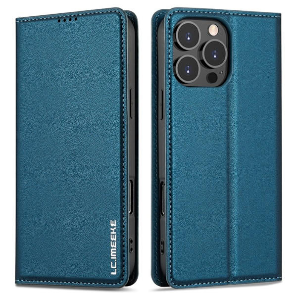 LC.IMEEKE L1 Series iPhone 16 Pro Max Plånboksfodral Konstläder - Blå