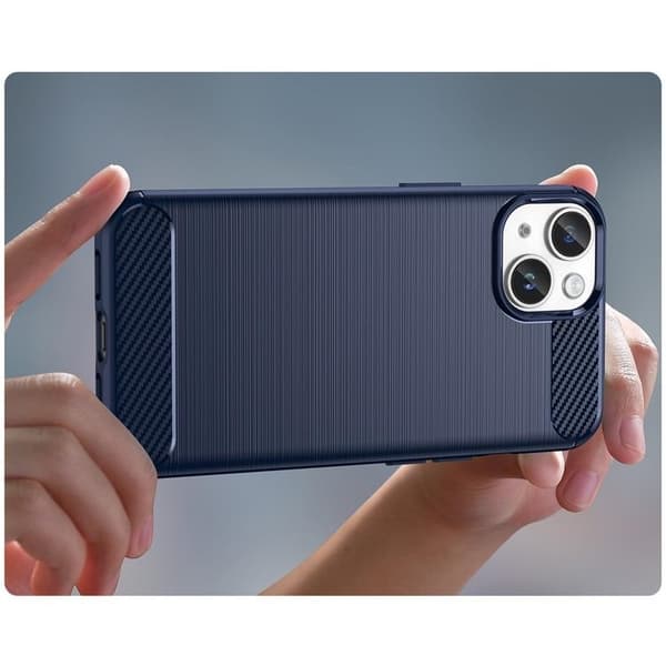iPhone 14 Plus Skal Carbon Fiber Texture - Blå Blå