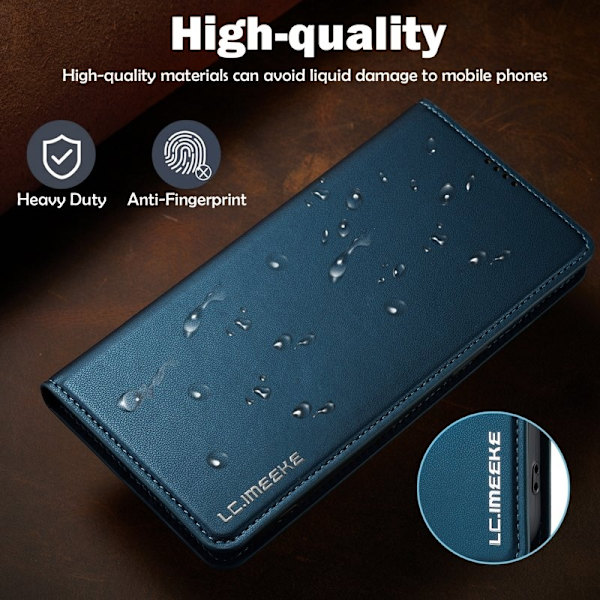 LC.IMEEKE L1 Series iPhone 15 Pro Max Plånboksfodral Konstläder - Blå