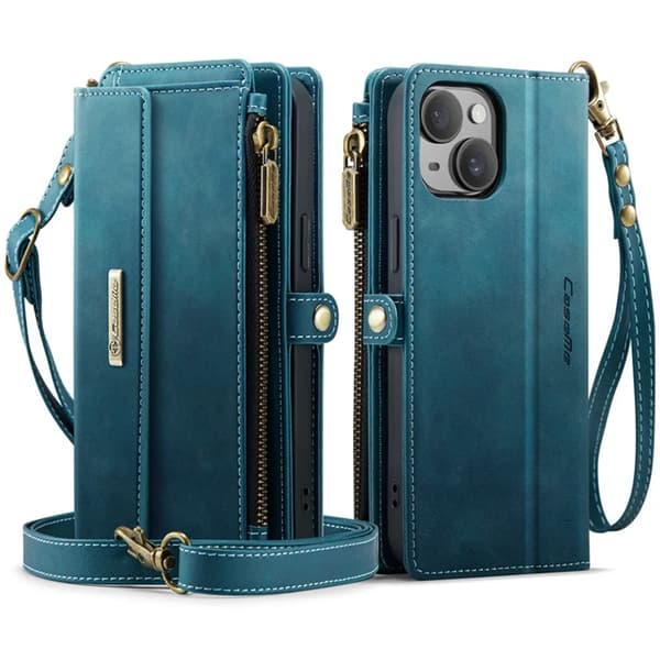 Caseme iPhone 14 Plus Konstläder Plånboksfodral RFID-Skydd Zipper - Grön Grön