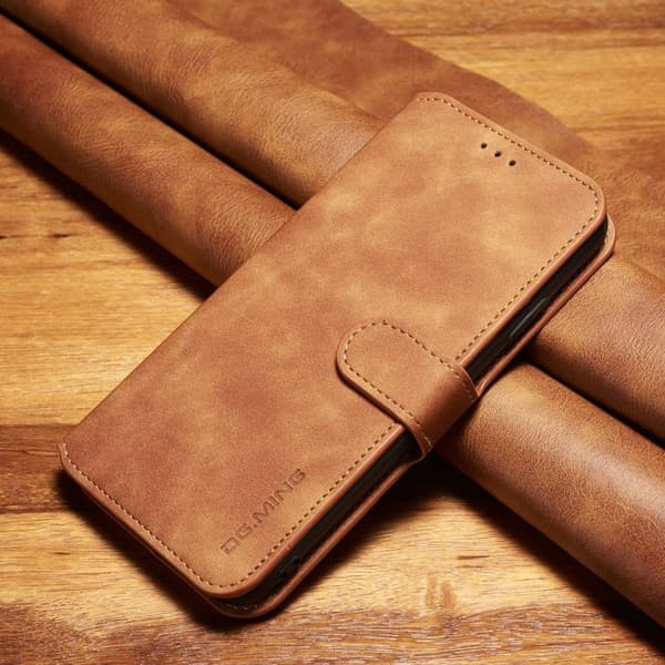 DG.MING Retro Style Stand Konstläder Plånboksfodral iPhone XS Max - Brun
