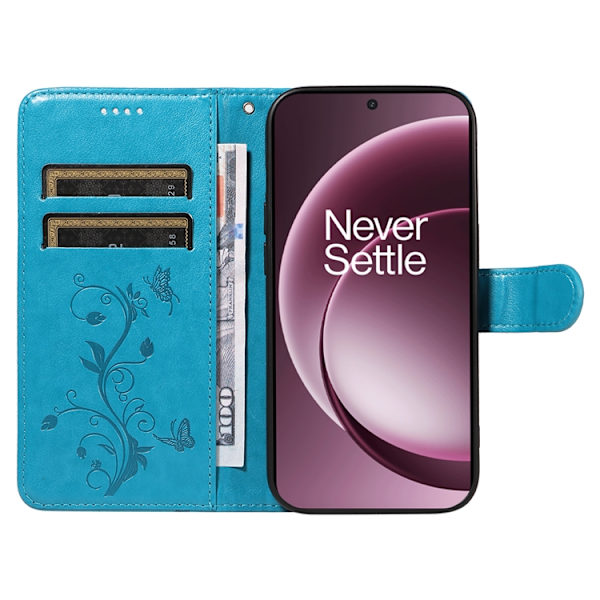 OnePlus 15 5G Plånboksfodral Flower Pattern Konstläder Blå