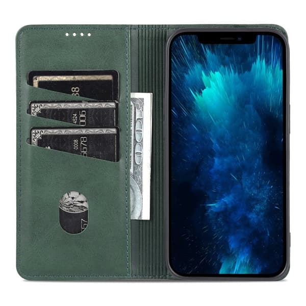 AZNS iPhone 15 Plus Plånboksfodral i Konstläder - Ställfunktion - Grön