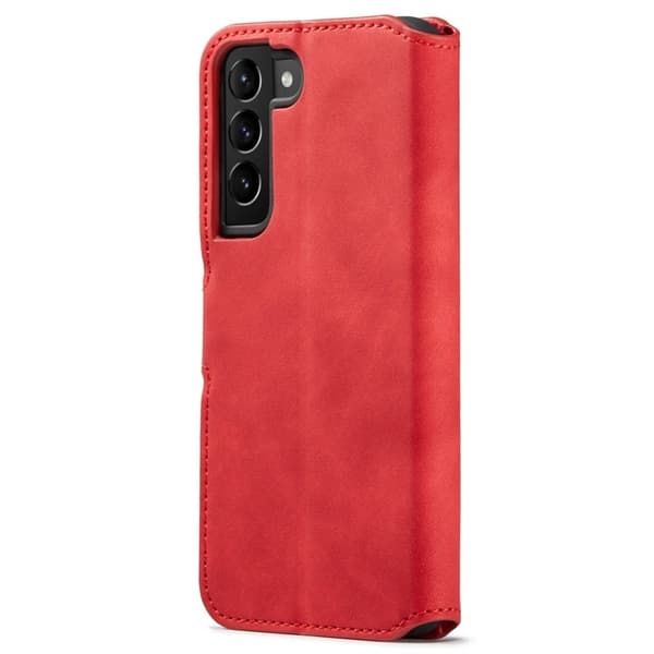 DG.MING Retro Style Konstläder Plånboksfodral för Samsung Galaxy S22 5G - Röd