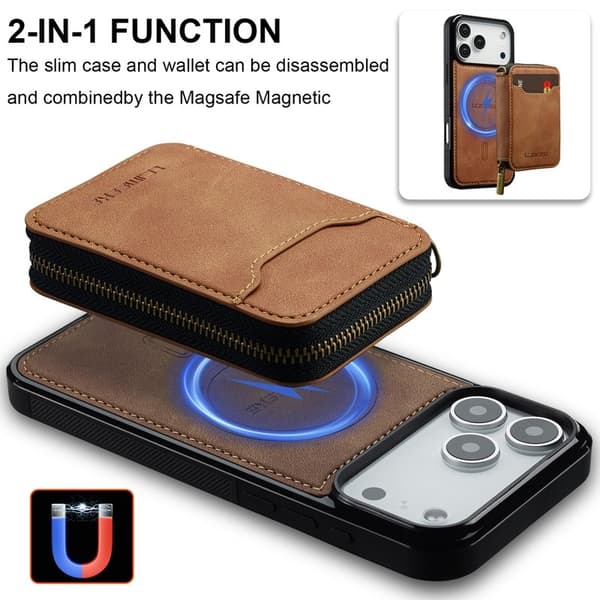 LC.IMEEKE L6 iPhone 17 Pro Plånboksfodral Konstläder - Brun