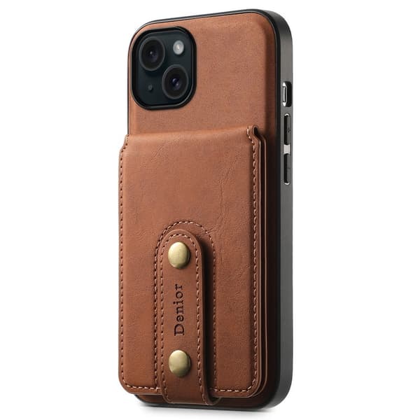 DENIOR D14 Mobilskal till iPhone 15 Plus Äkta Läder Retro - Brun