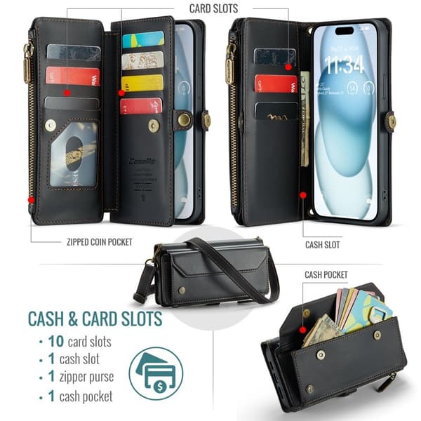 CASEME Plånboksfodral Konstläder till iPhone 15 Plus med kortfack - Svart