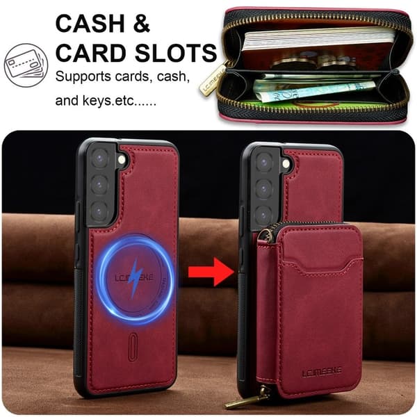 LC.IMEEKE L6 för Samsung Galaxy S22 5G Konstläder Plånboksfodral - Röd