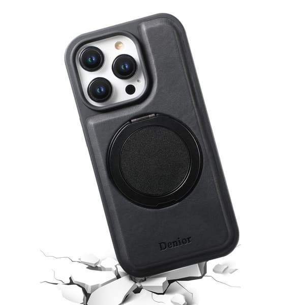 DENIOR Mobilskal till iPhone 15 Pro Magnetiskt Ställ Läder PC TPU - Svart