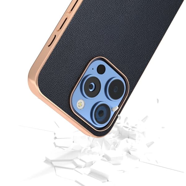 ABEEL Mobilskal till iPhone 16 Pro Electropläterad Äkta Läder Blå